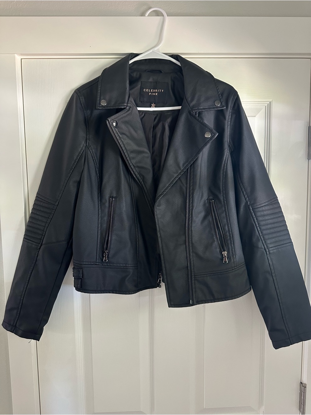 Celebrity Pink Black Faux LeatherJacket